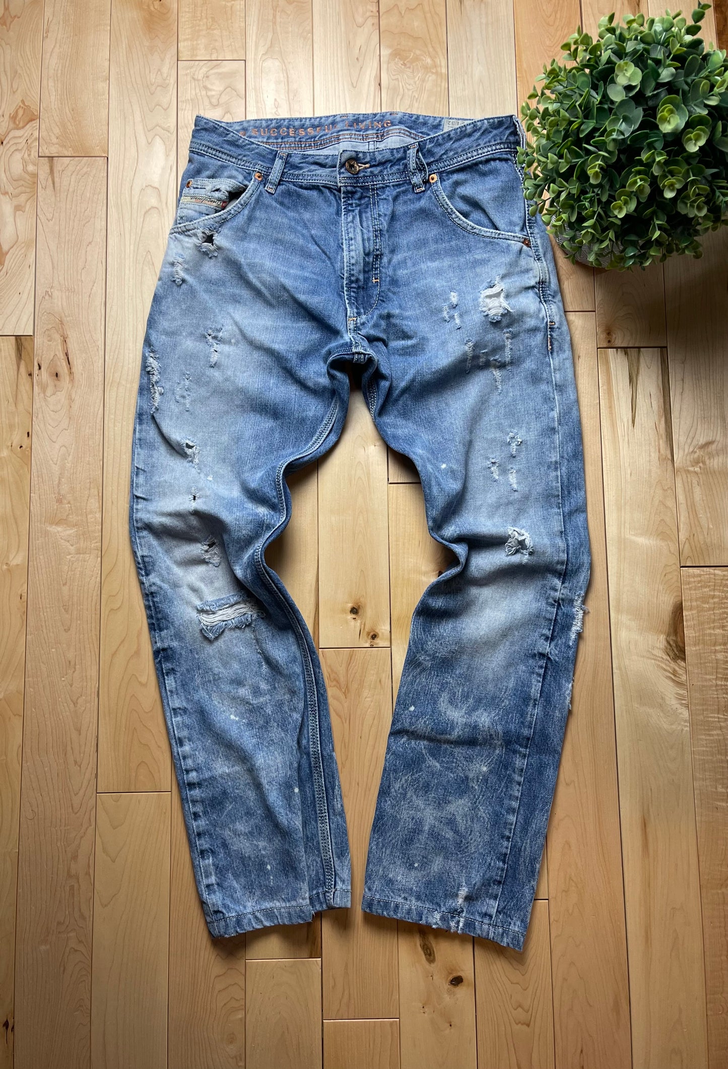 Diesel Light Washed Blue Distressed Denim