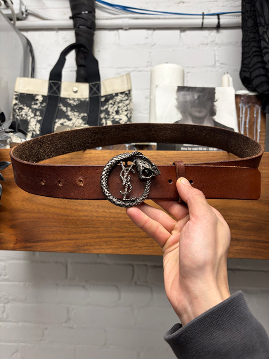2016 Saint Laurent by Hedi Slimane ‘Serpent’ YSL Logo Brown Leather Belt