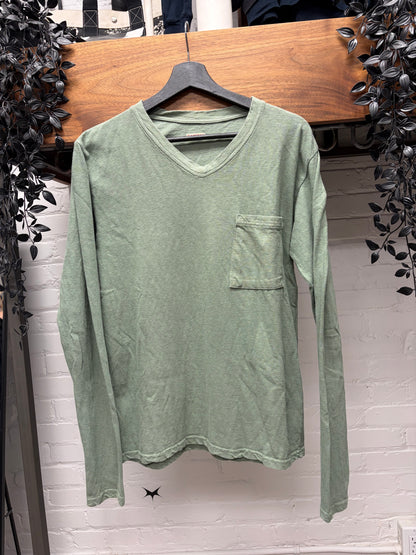 Kapital Military Green V-Neck Cotton Long Sleeve Shirt