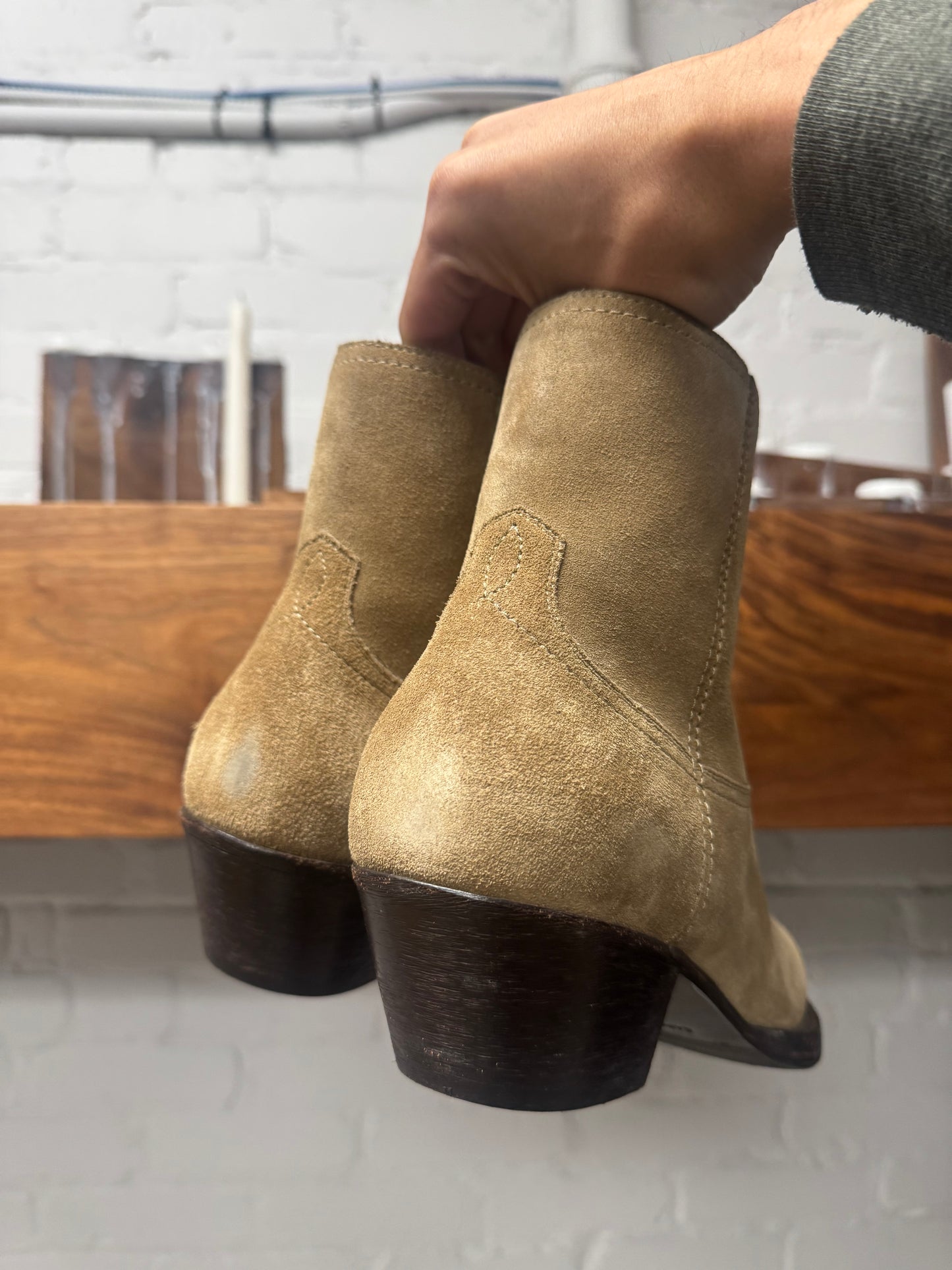 Saint Laurent Brow n Suede ‘Lukas’ Cuban Heel Pointed Toe Boots