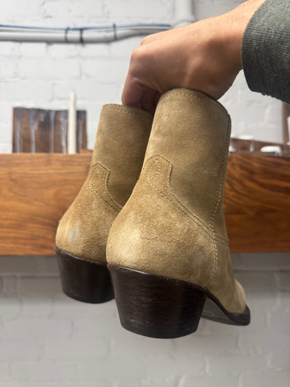 Saint Laurent Brow n Suede ‘Lukas’ Cuban Heel Pointed Toe Boots