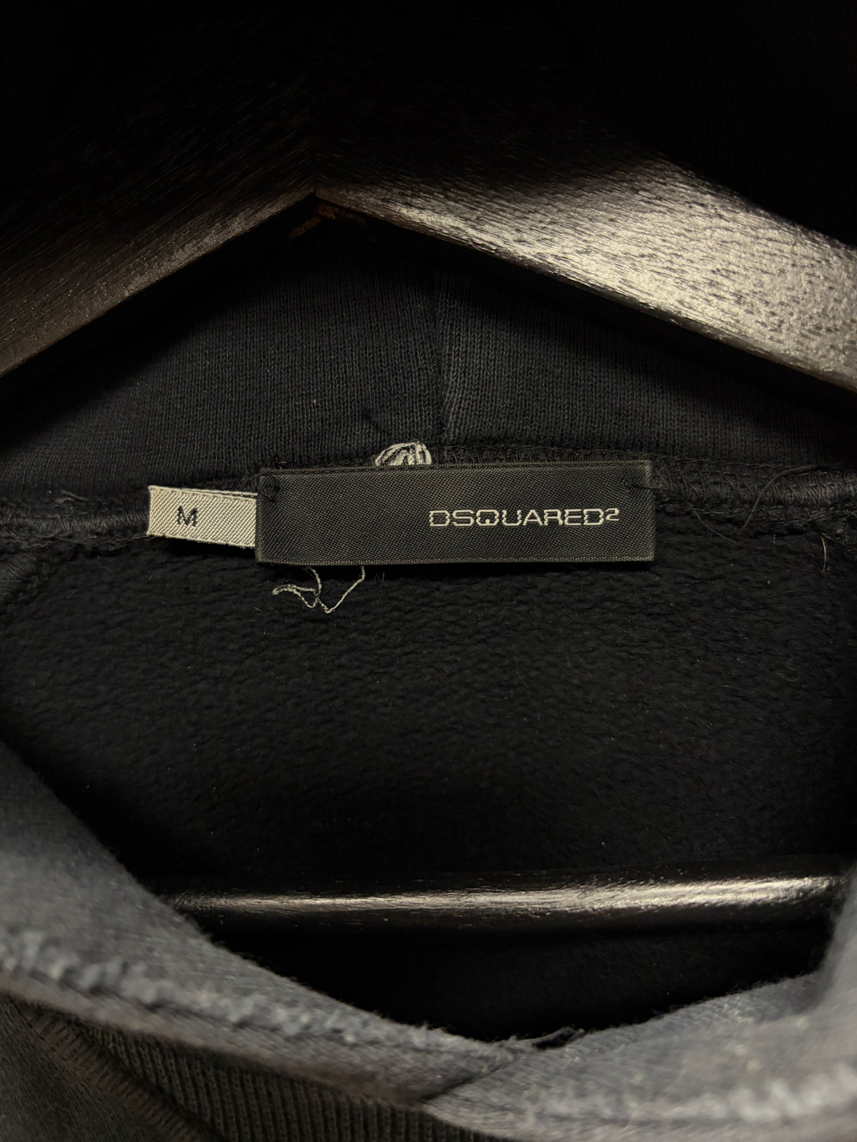 2000s Dsquared2 Studded Black Cursive Fade' Cropped Hoodie with Leather Trim