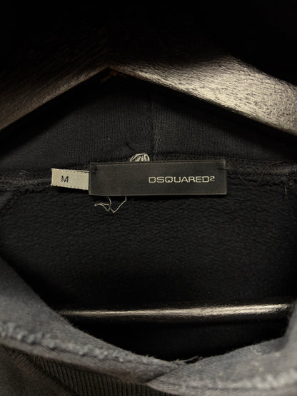 2000s Dsquared2 Studded Black Cursive Fade' Cropped Hoodie with Leather Trim
