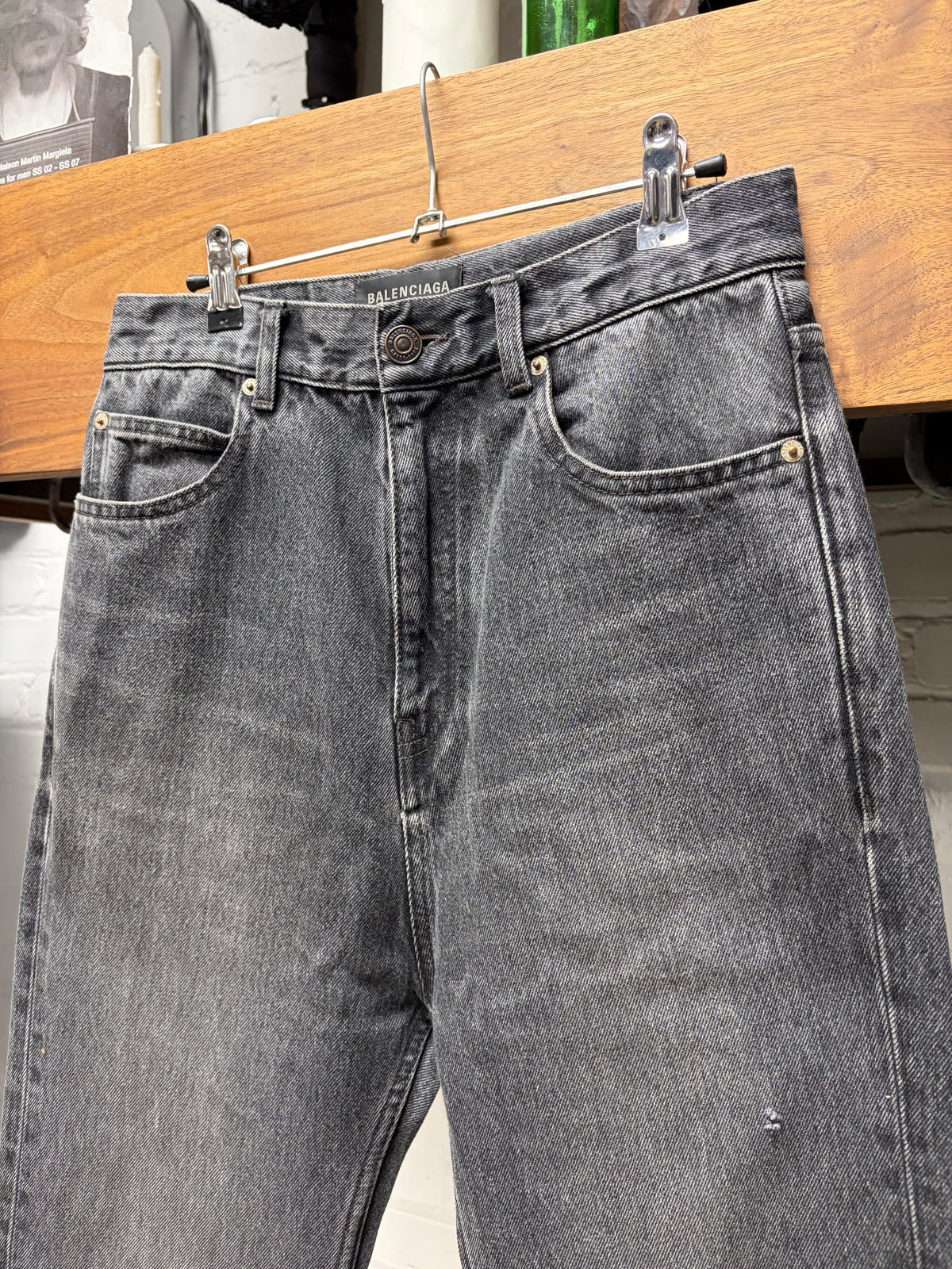 2023 Balenciaga Washed Grey Flared Leg Bootcut Denim