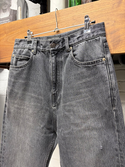 2023 Balenciaga Washed Grey Flared Leg Bootcut Denim