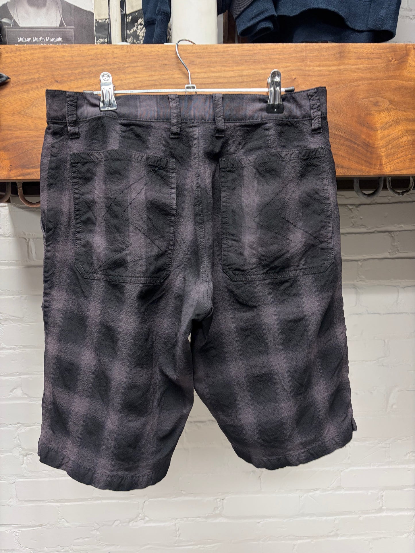 Undercover Purple/Black ‘Shadow Plaid’ Cotton Shorts