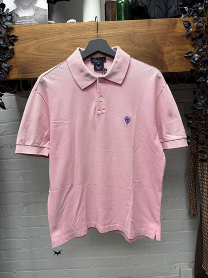 2000s Gucci Pink ‘Crest’ Embroidered Logo Polo