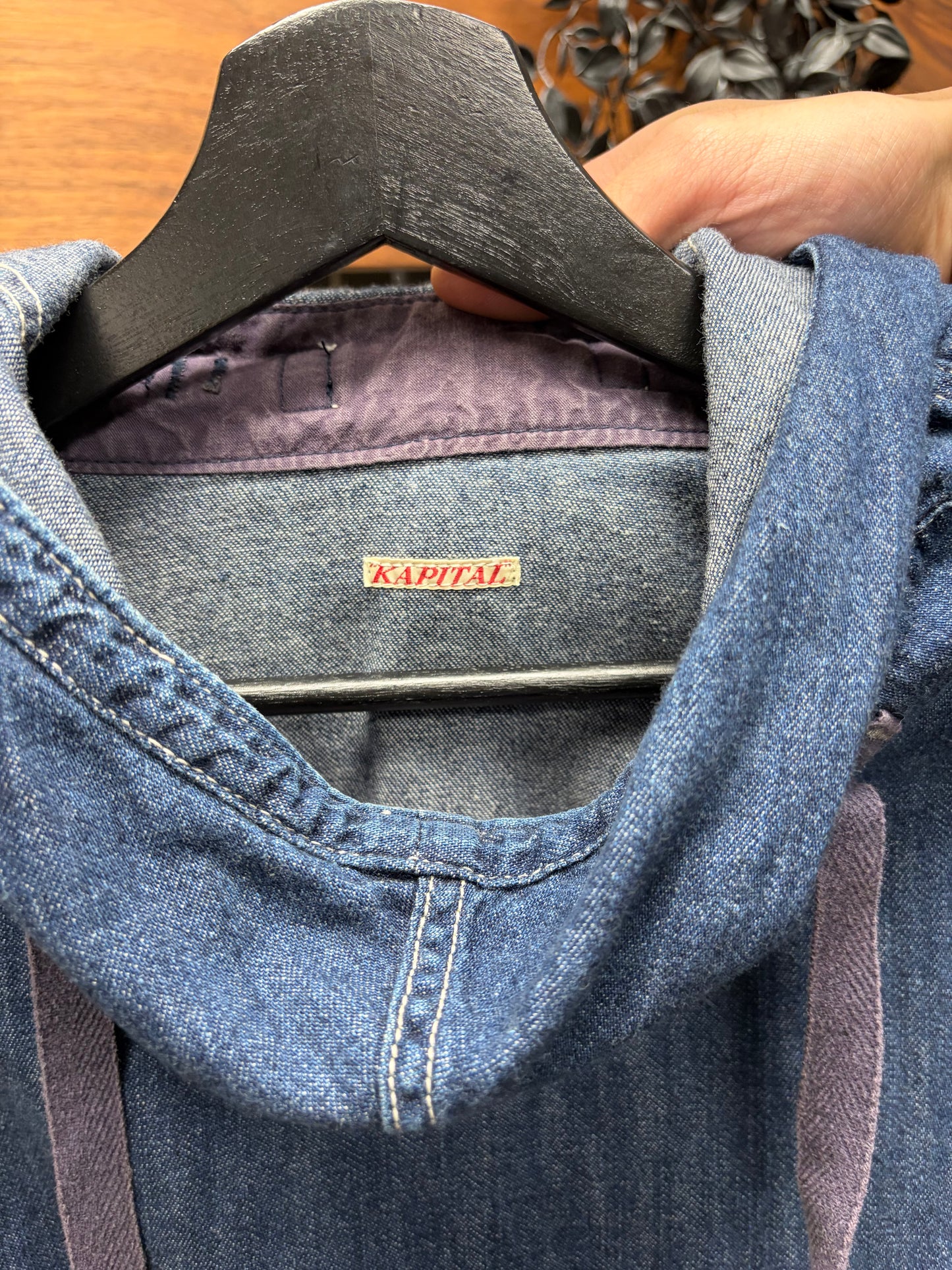 Kapital Hooded Denim Drawstring Closure Military Field Jacket