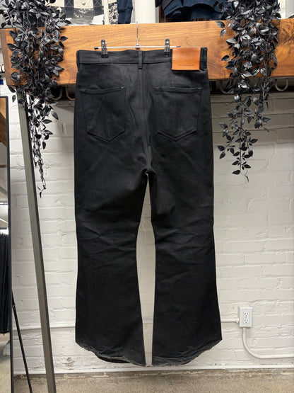 Rick Owens 16oz Japanese Raw Denim ‘Bolans’ Black Flared Leg Jeans
