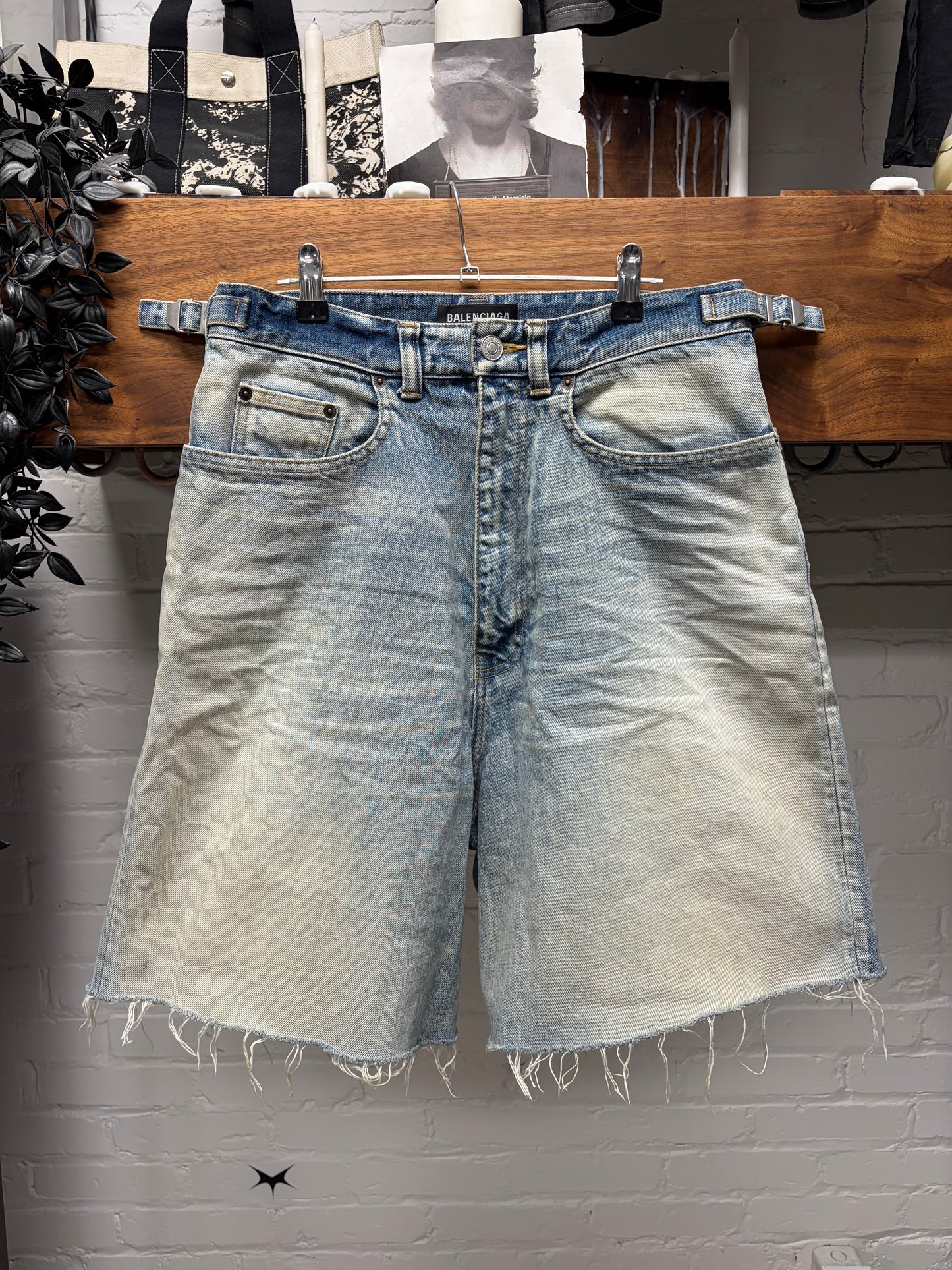 2022 Balenciaga ‘Skater’ Distressed Blue Denim Shorts