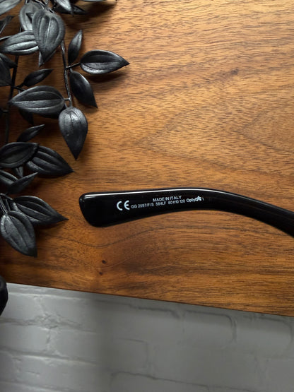 2000s Gucci Rhinestone Horsebit Logo Oval Shape Black Sunglasses
