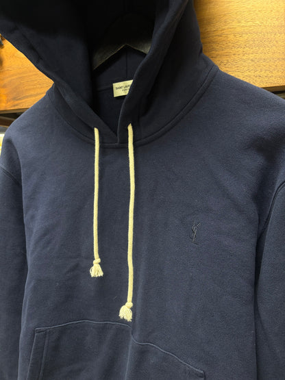 2023 Saint Laurent ‘YSL’ Navy Blue Embroidered Logo Hoodie