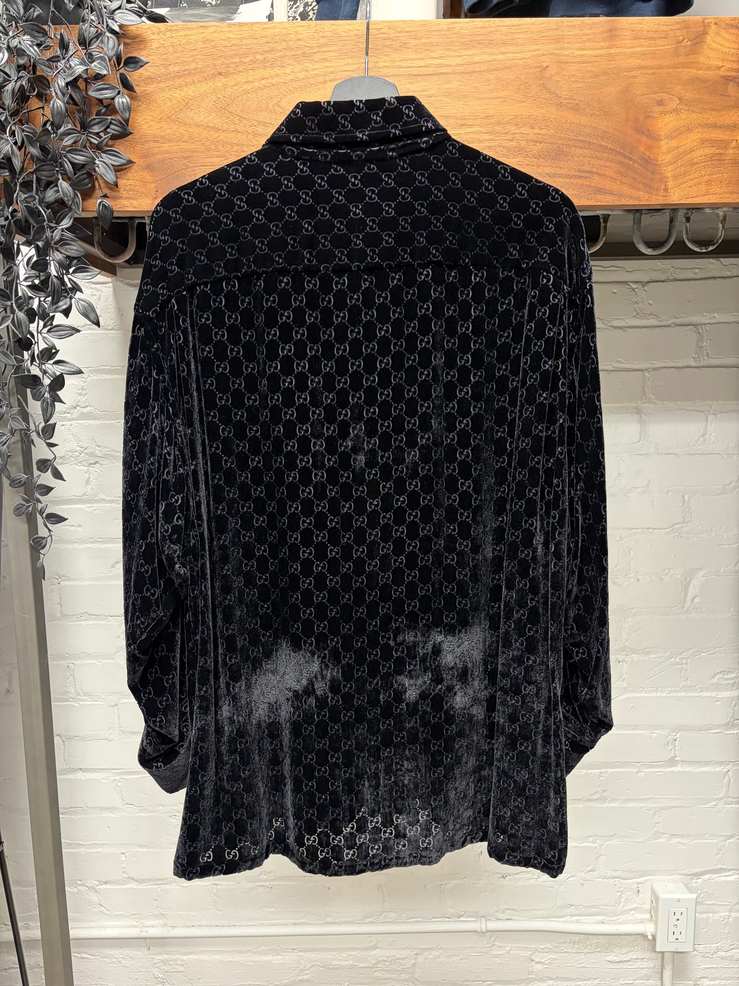 AW1997 Gucci by Tom Ford Black Velvet Monogram Button Up Shirt