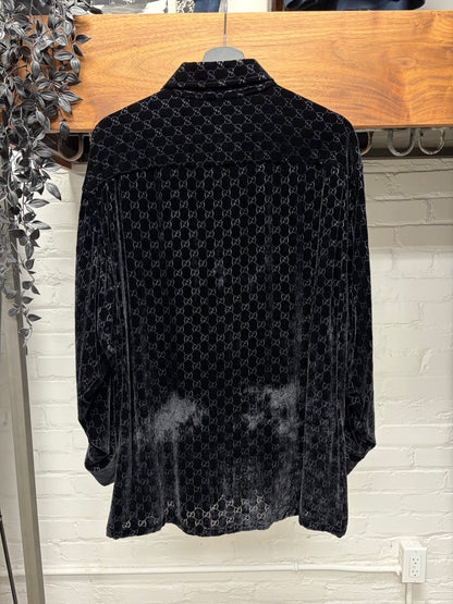 AW1997 Gucci by Tom Ford Black Velvet Monogram Button Up Shirt