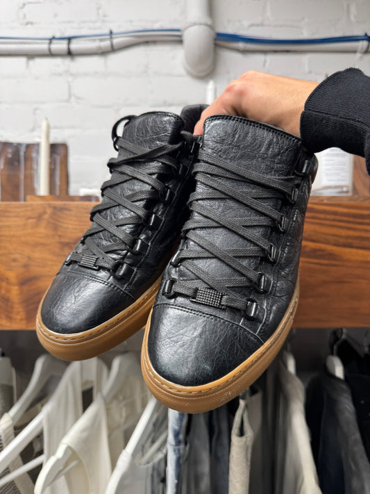 Balenciaga Arena Black Leather/Gum Sole High Top Sneakers