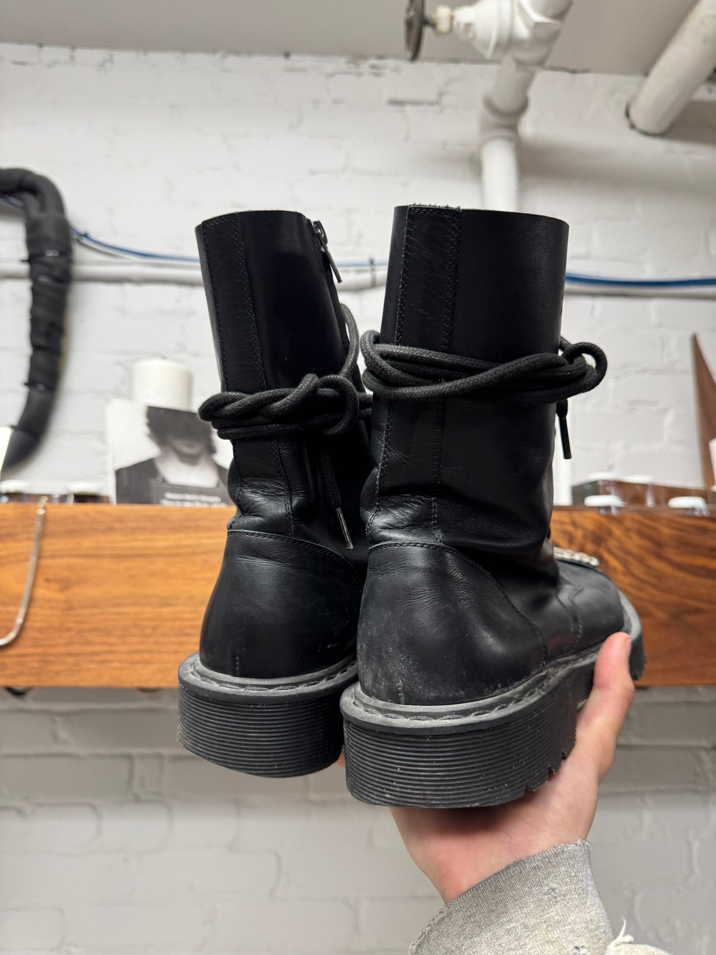 SS2020 Vetements Gothic Logo ‘Plaque’ Leather Combat Boots