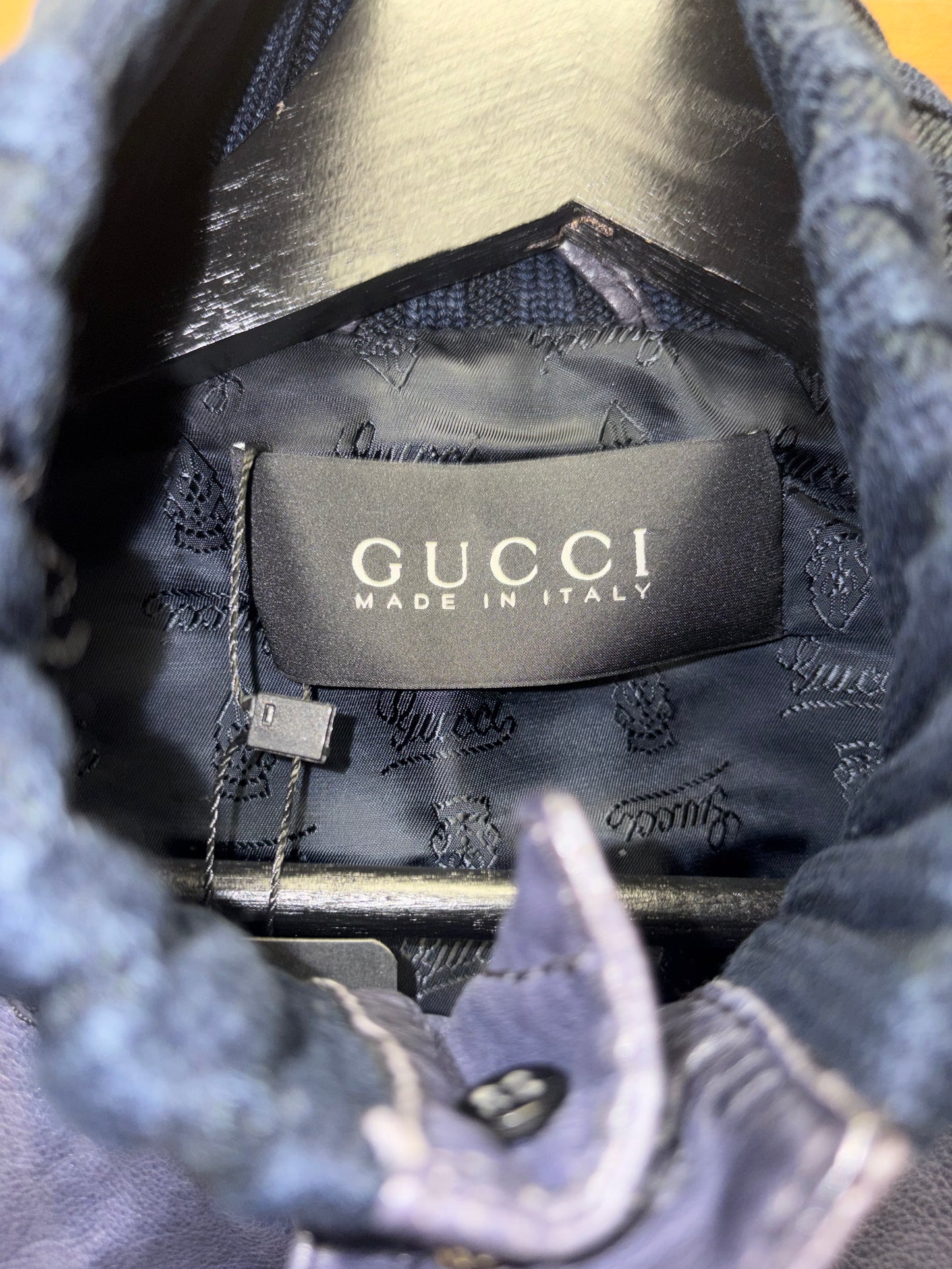 Gucci 'Madonna' Waxed Blue Leather Bomber Jacket