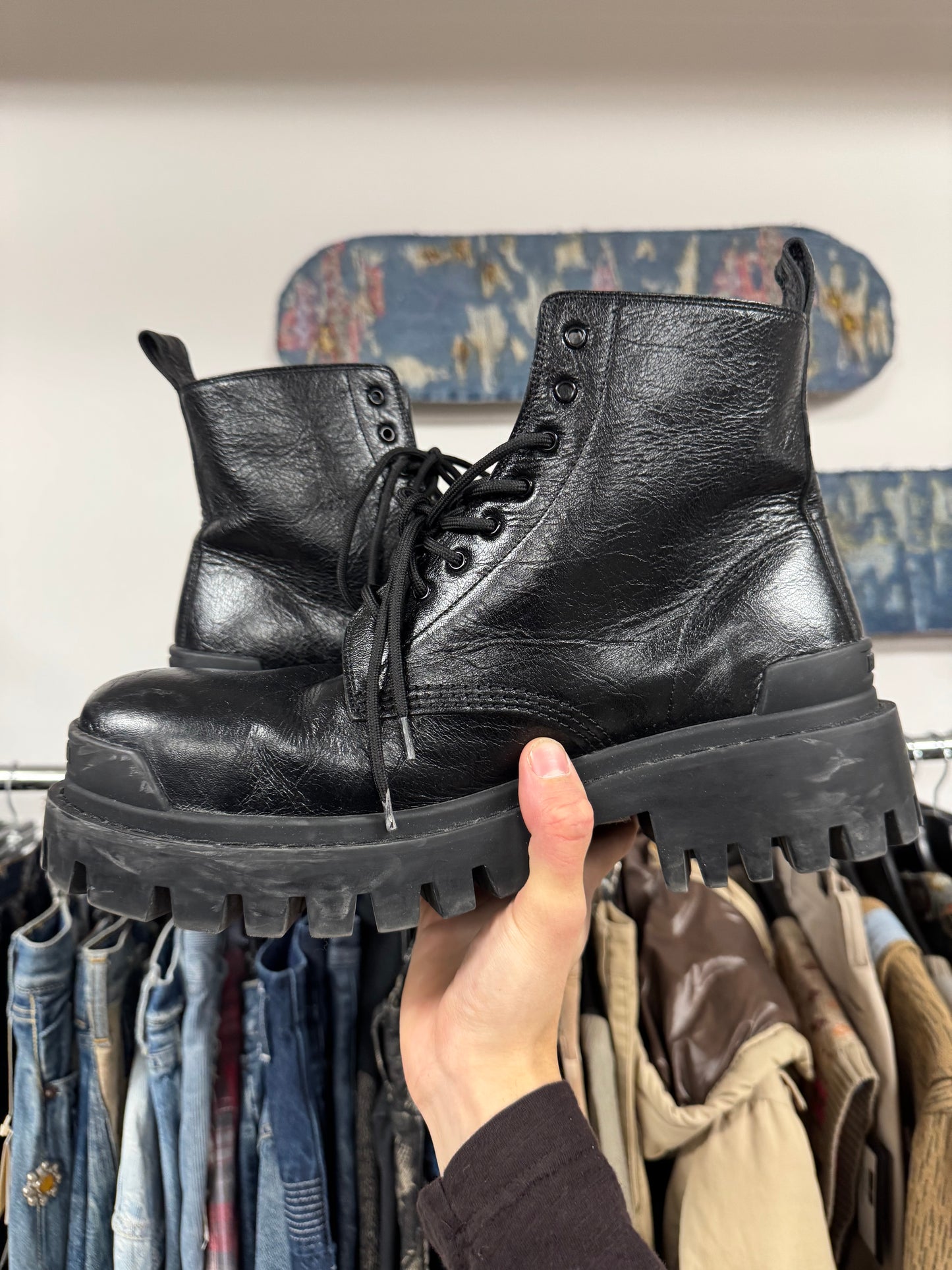 Balenciaga ‘Strike’ Black Leather Combat Boots