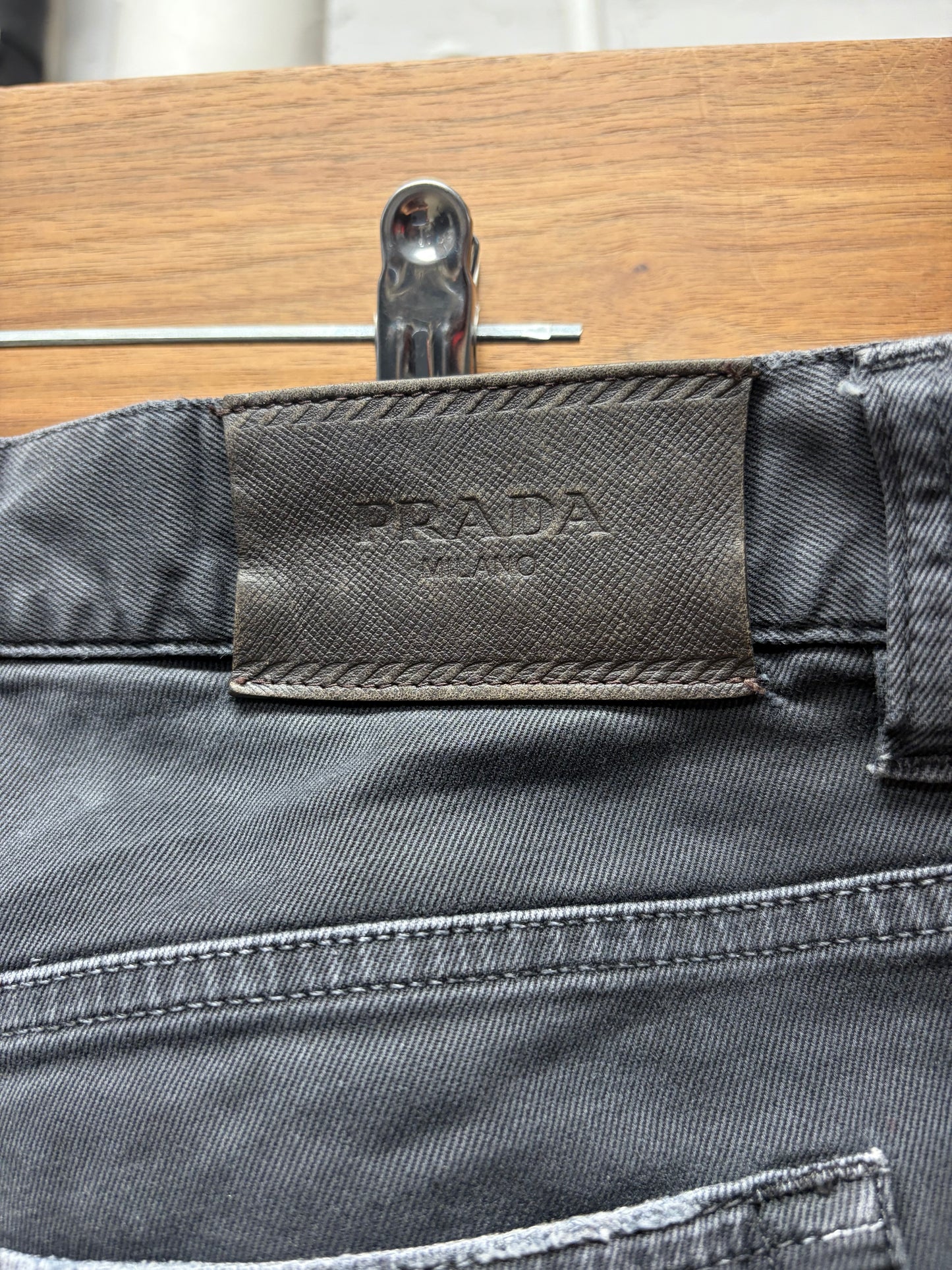 2015 Prada Faded Black Stacked Length Skinny Jeans
