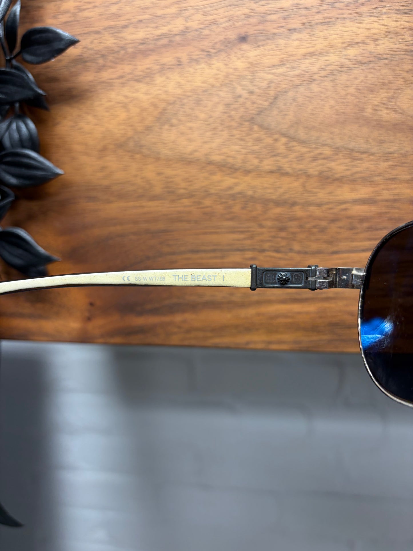 Chrome Hearts ‘The Beast I’ Wood Cross Engraved/925 Silver Aviator Sunglasses