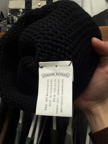 Chrome Hearts Cashmere Black Leather Cross Patch Beanie