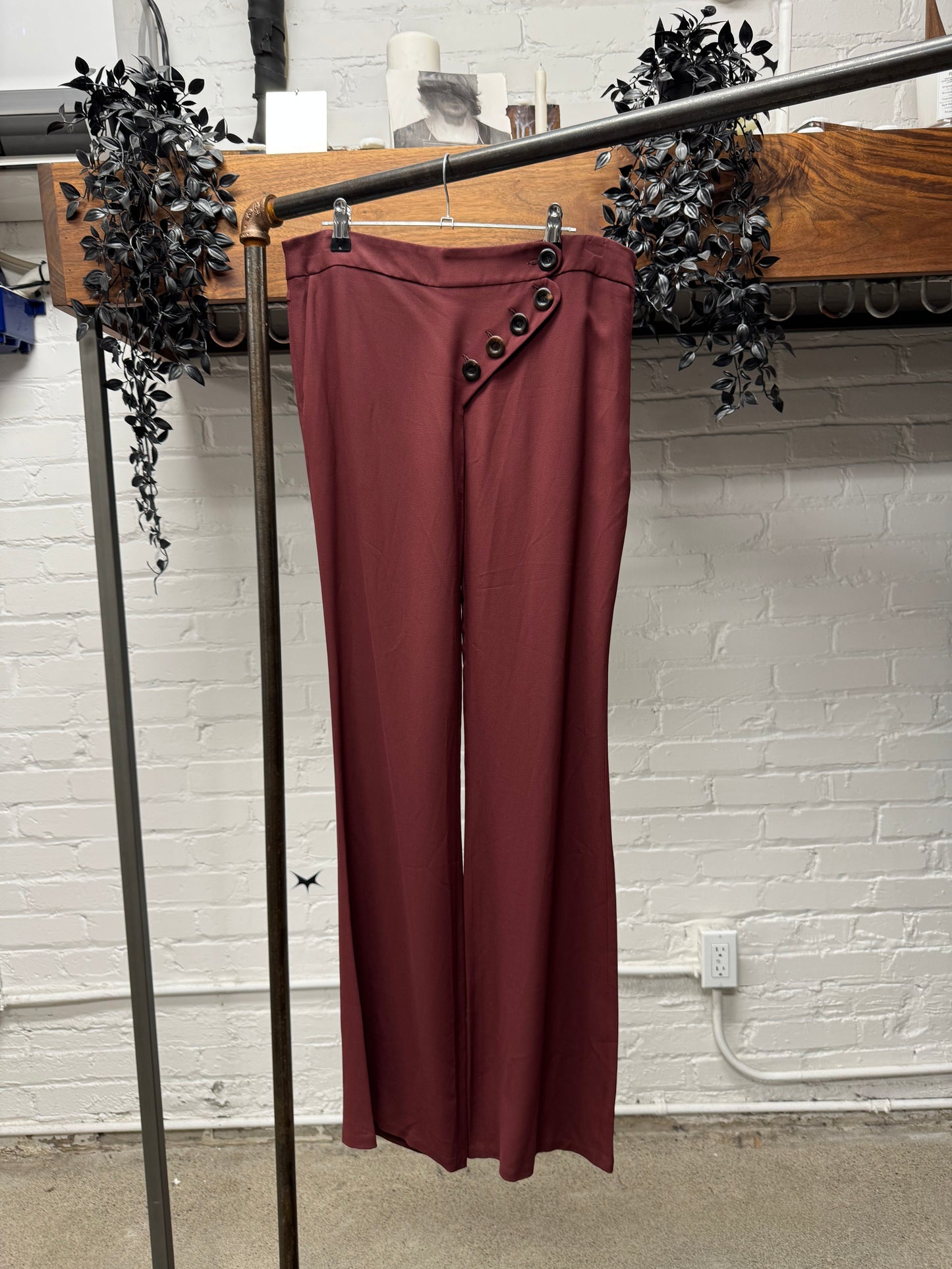 2000s Chloe ‘Asymmetric’ Button Closure Flared Leg Trousers