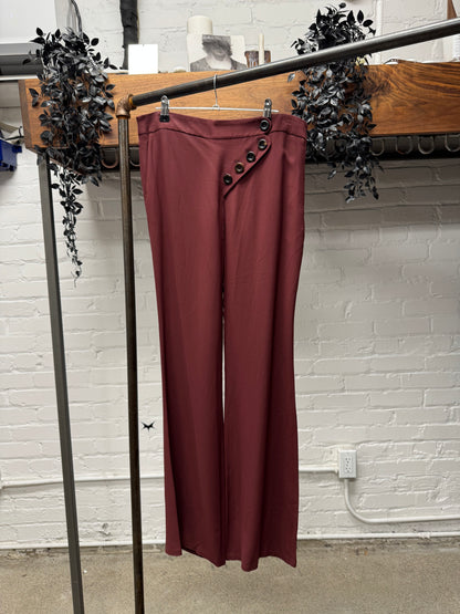 2000s Chloe ‘Asymmetric’ Button Closure Flared Leg Trousers