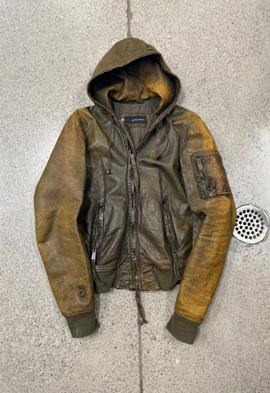 2000s Dsquared2 Naturally Faded Leather Bomber Jacket