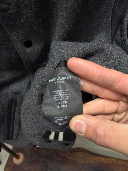 2014 Saint Laurent by Hedi Slimane ‘Teddy’ Grey/Black Wool Varsity Jacket