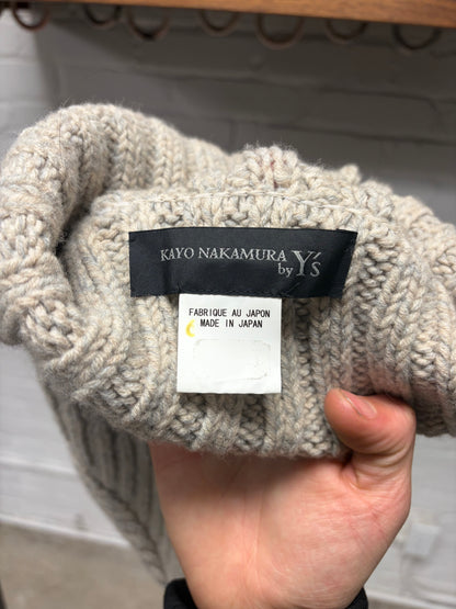 Yohji Yamamoto ‘Y’s’ Grey Cable Knit Wool Hooded Scarf