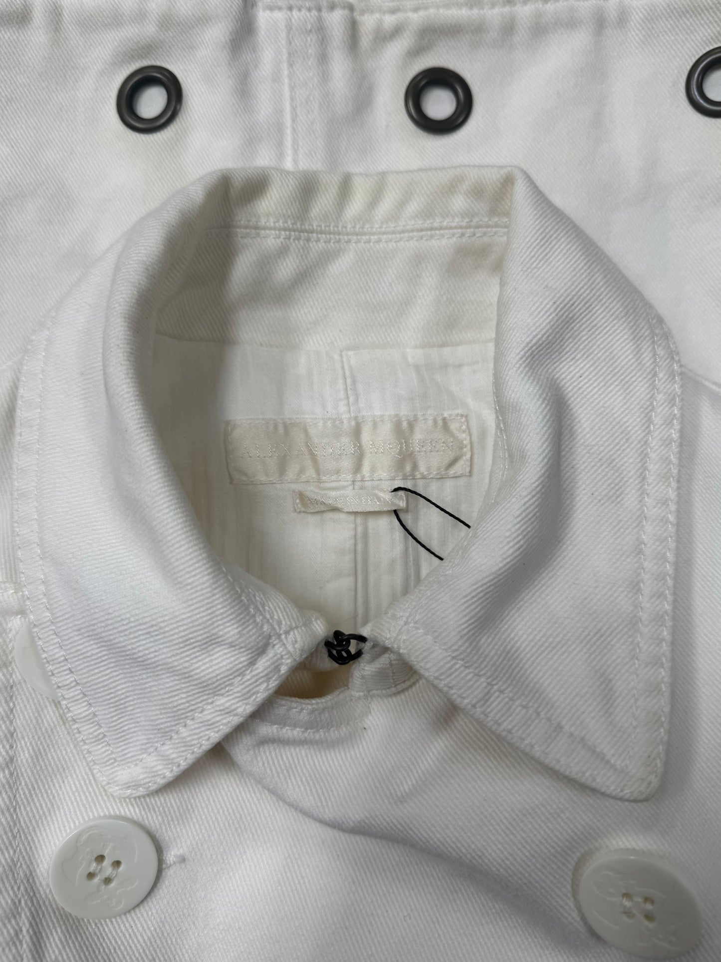 90s Alexander McQueen ‘Grommet Hole’ White Cotton Fencing Jacket