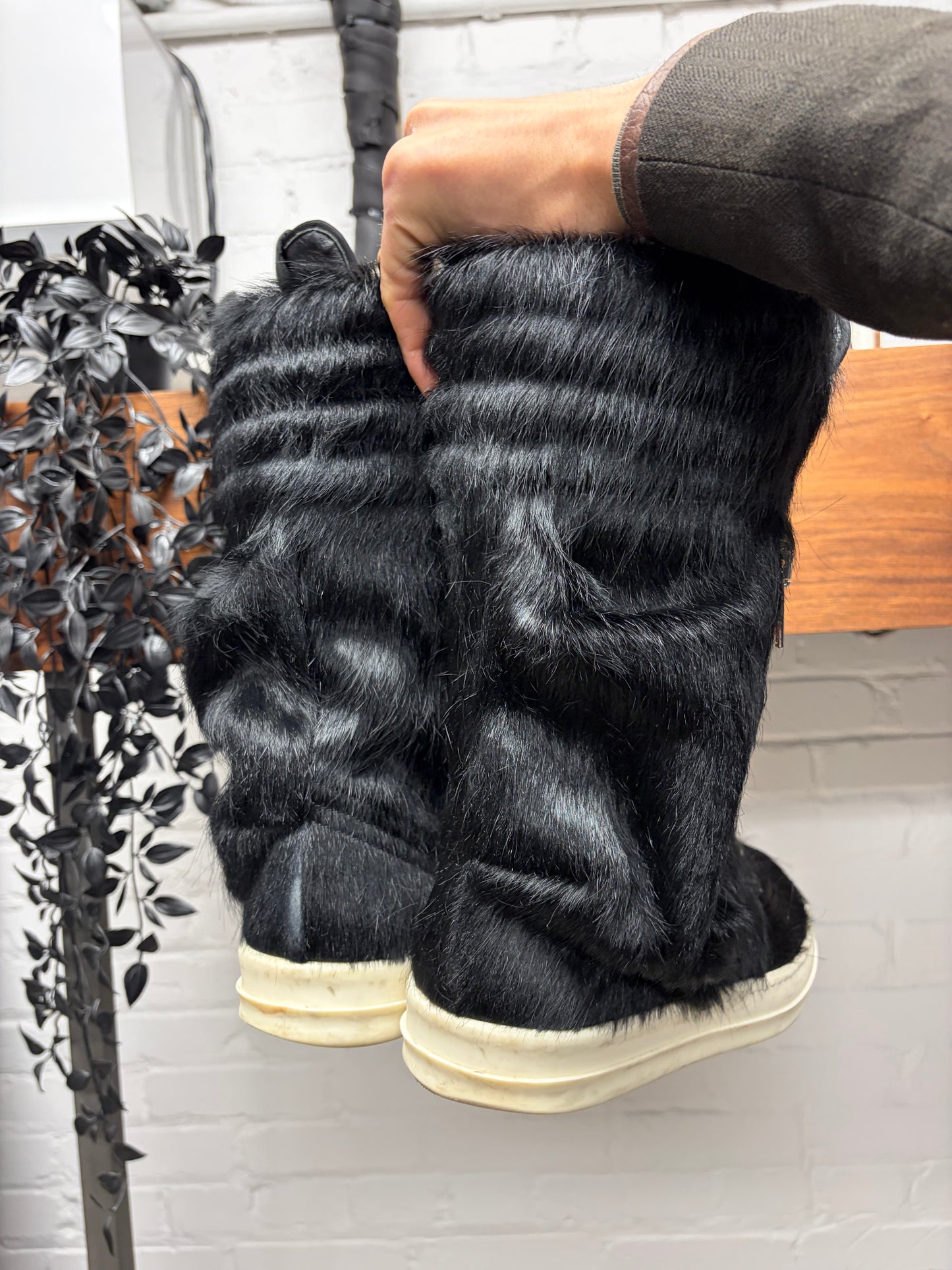 Rick Owens Ponyhair Black/Milk ‘Cargobasket’ High Top Sneakers