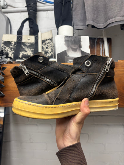 Rick Owens Dust Brown Suede ‘Island Dunk’ Mid Top Sneakers
