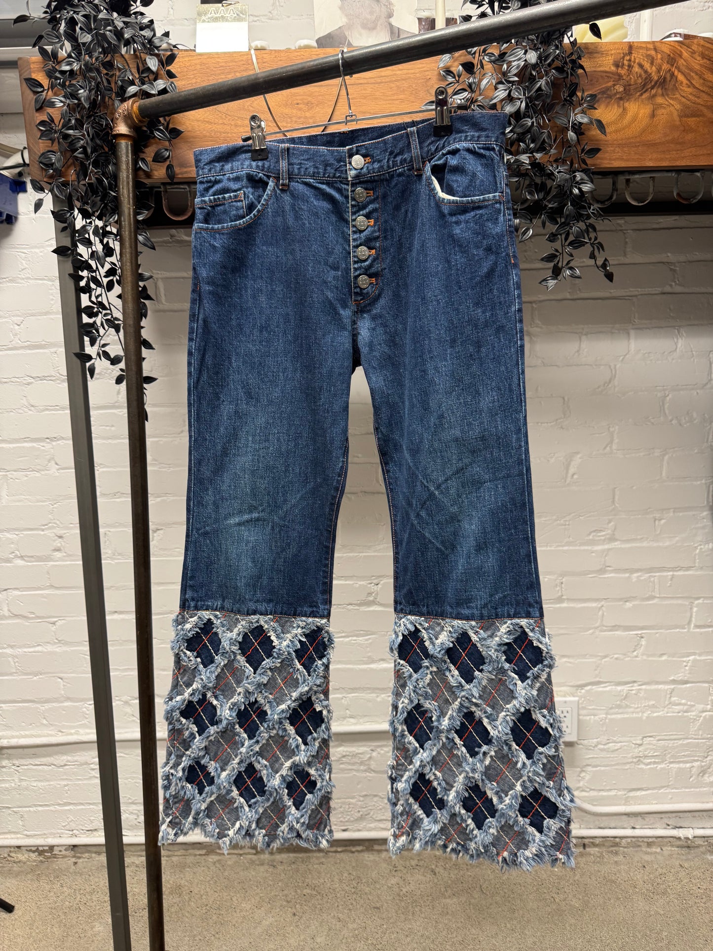 Vintage 90s Jean Paul Gaultier ‘Argyle Distressed’ Flared Leg Denim