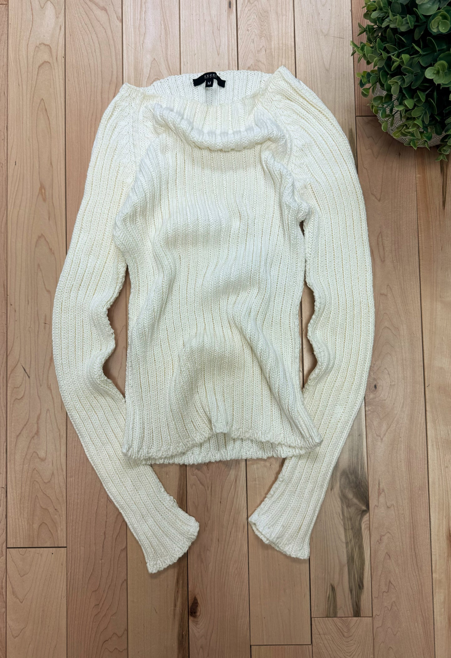 Gucci by Tom Ford Cream/White Wool Ribbed Knit Sweater