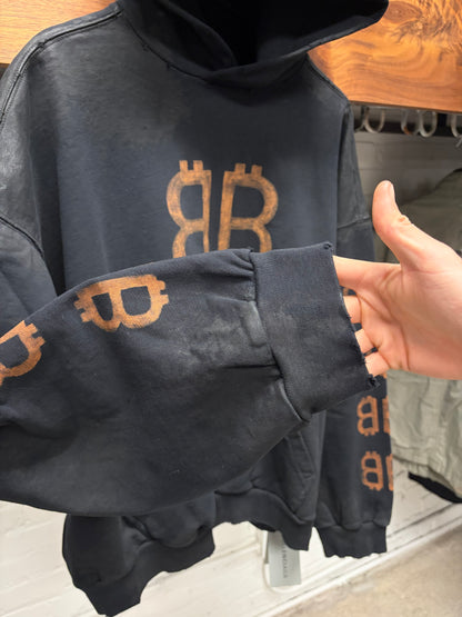 AW2023 Balenciaga ‘Crypto’ Mudshow Logo Distressed Black Pullover Hoodie