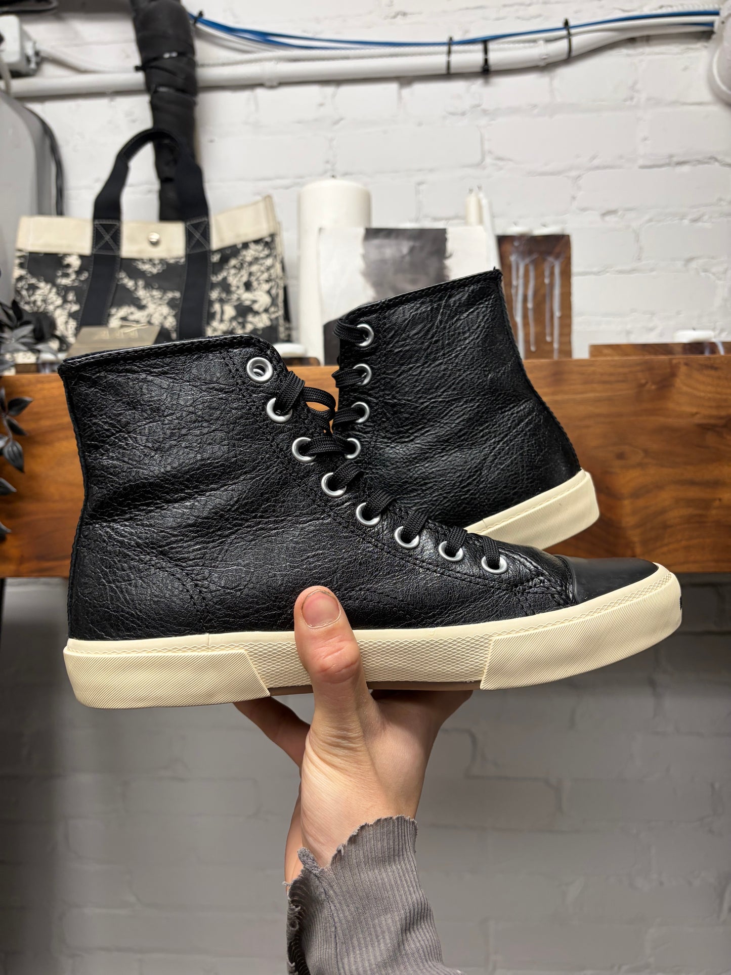 Balenciaga ‘Paris’ Black Leather High Top Sneakers