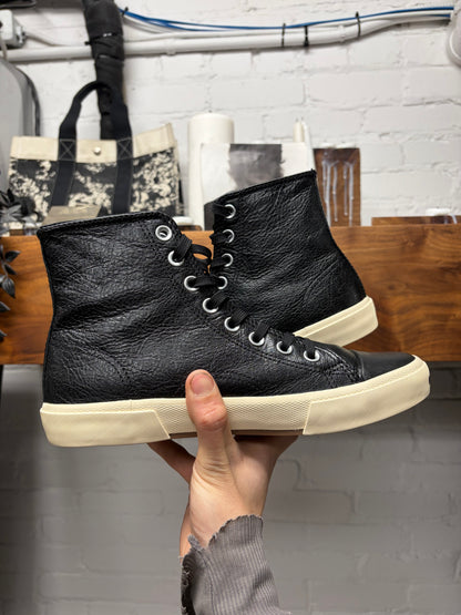 Balenciaga ‘Paris’ Black Leather High Top Sneakers