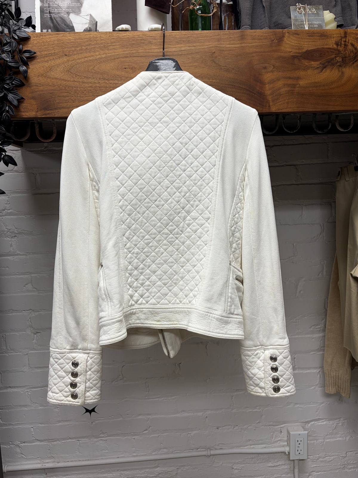 Balmain White ‘Napoleon’ Waistline Cropped Cotton Bomber Jacket