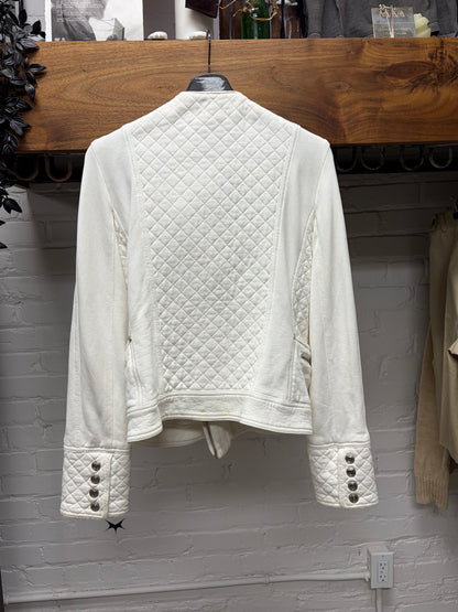 Balmain White ‘Napoleon’ Waistline Cropped Cotton Bomber Jacket