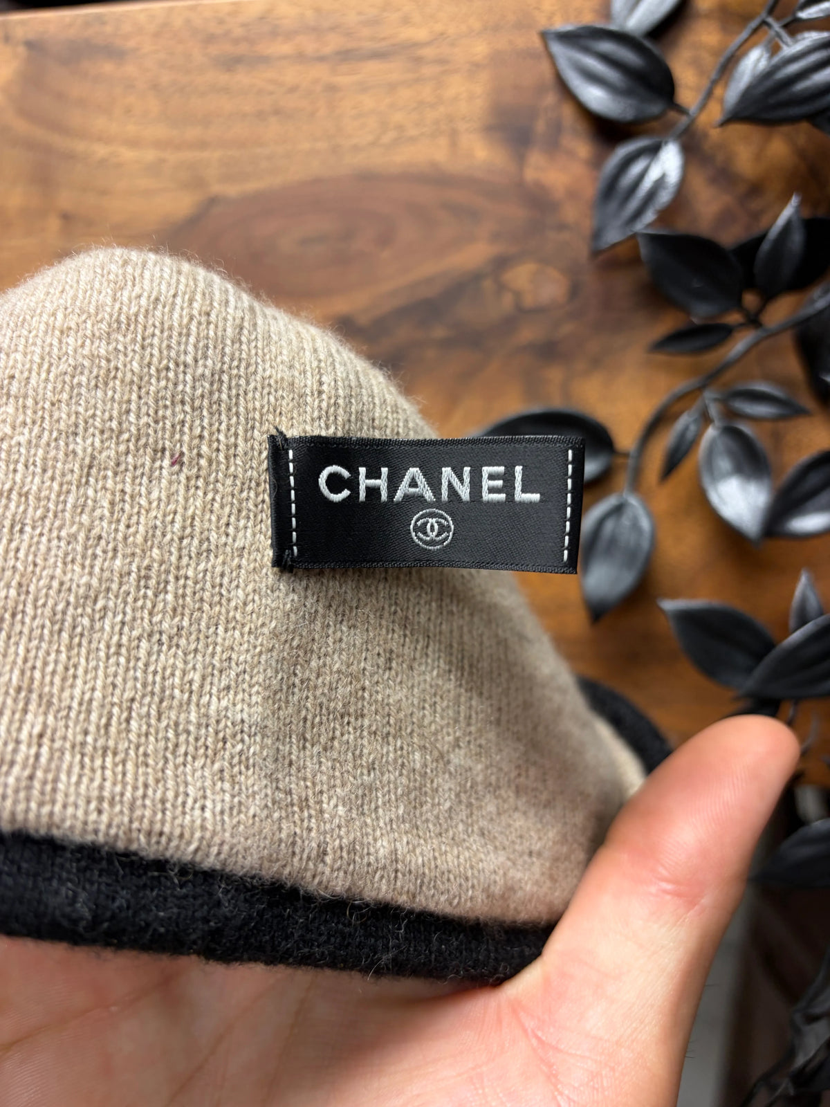 Chanel ‘CC Interlock Logo’ Black Cashmere Knit Beanie