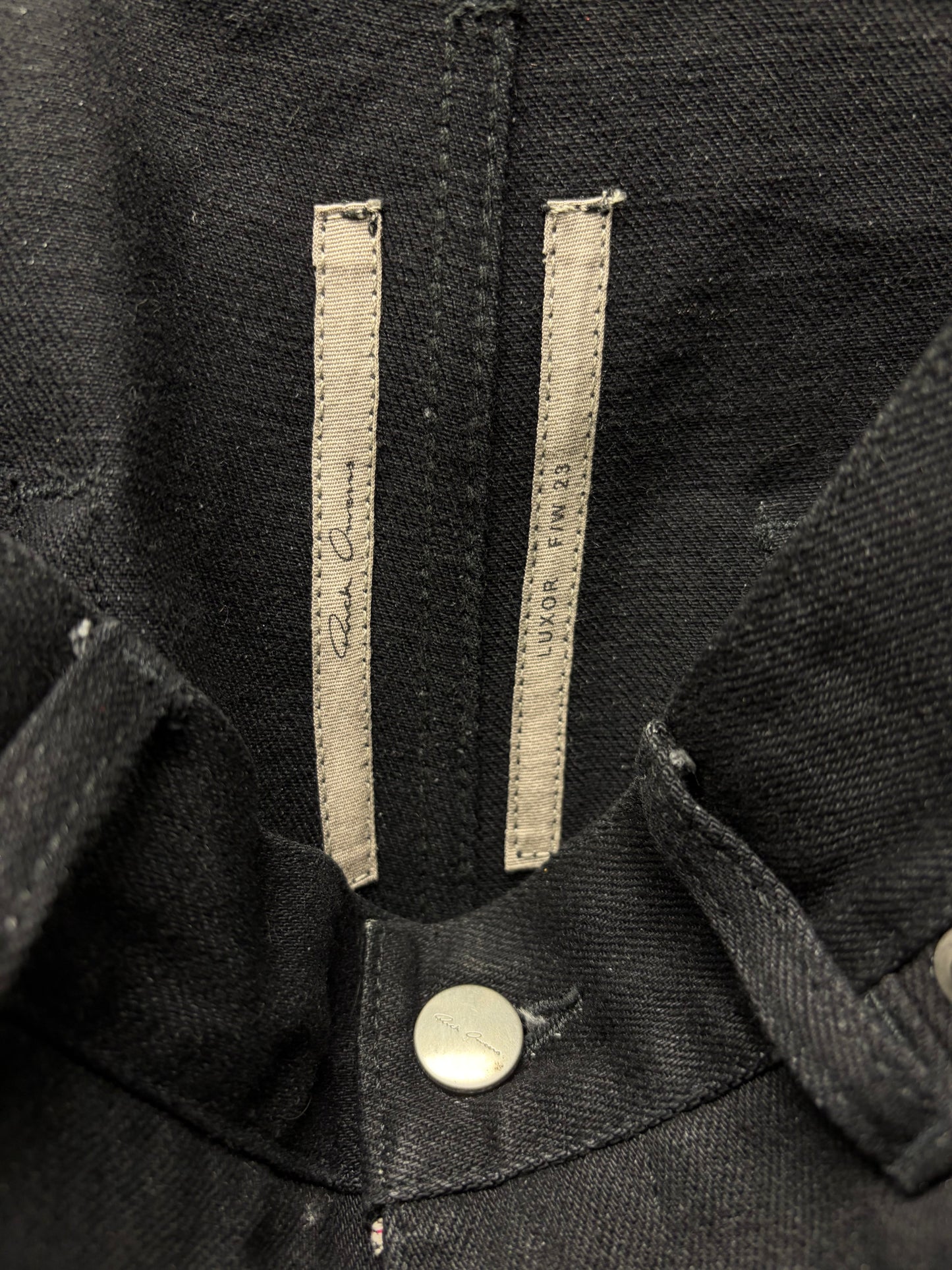 AW2023 Rick Owens ‘Luxor’ Black 16oz Japanese Denim ‘Bolans’ Flared Leg Jeans