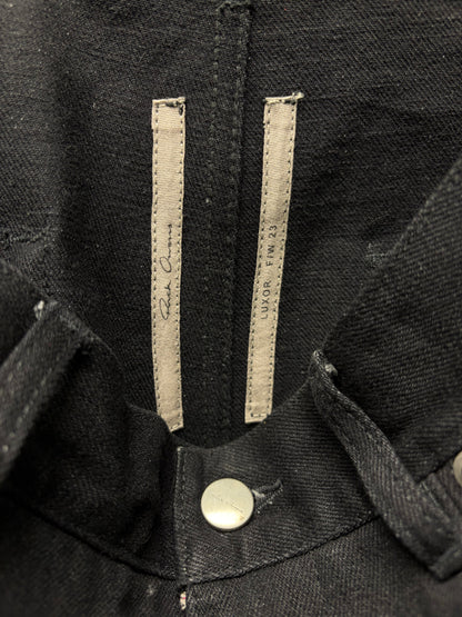 AW2023 Rick Owens ‘Luxor’ Black 16oz Japanese Denim ‘Bolans’ Flared Leg Jeans