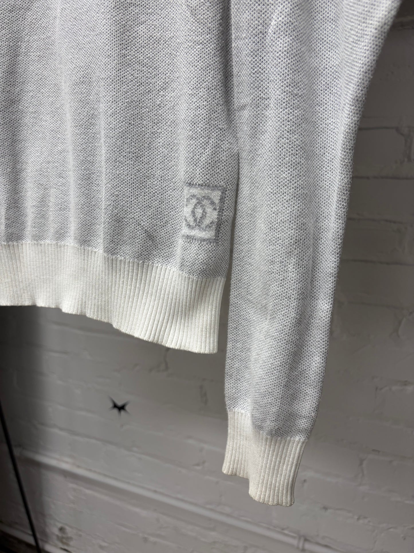 SS2008 Chanel Identification Ribbed White Knit Sweater