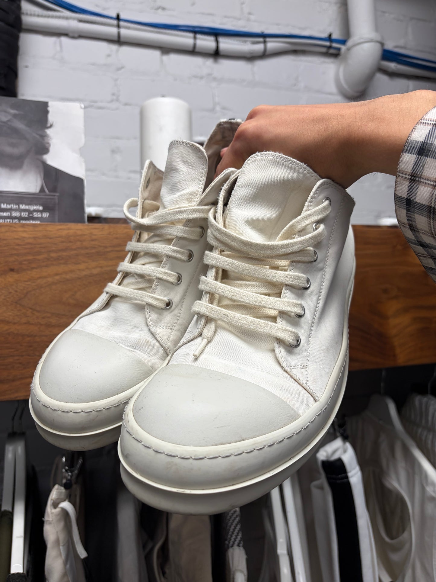 Rick Owens White Canvas Ramones Low Top Sneakers