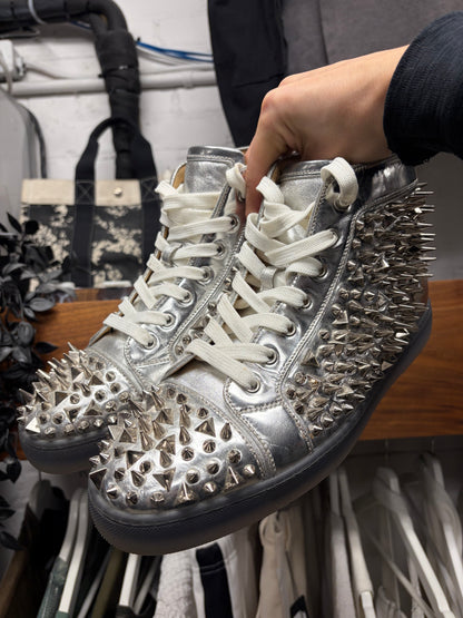 Christian Louboutin ‘Louis Spikes’ Metallic Silver Red Bottom Sneakers