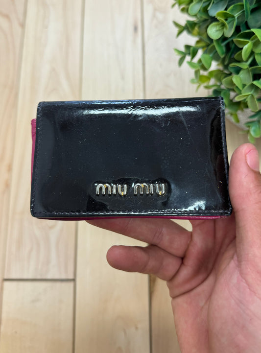 Miu Miu Gloss Black Leather Cardholder ‘Bow’ Wallet