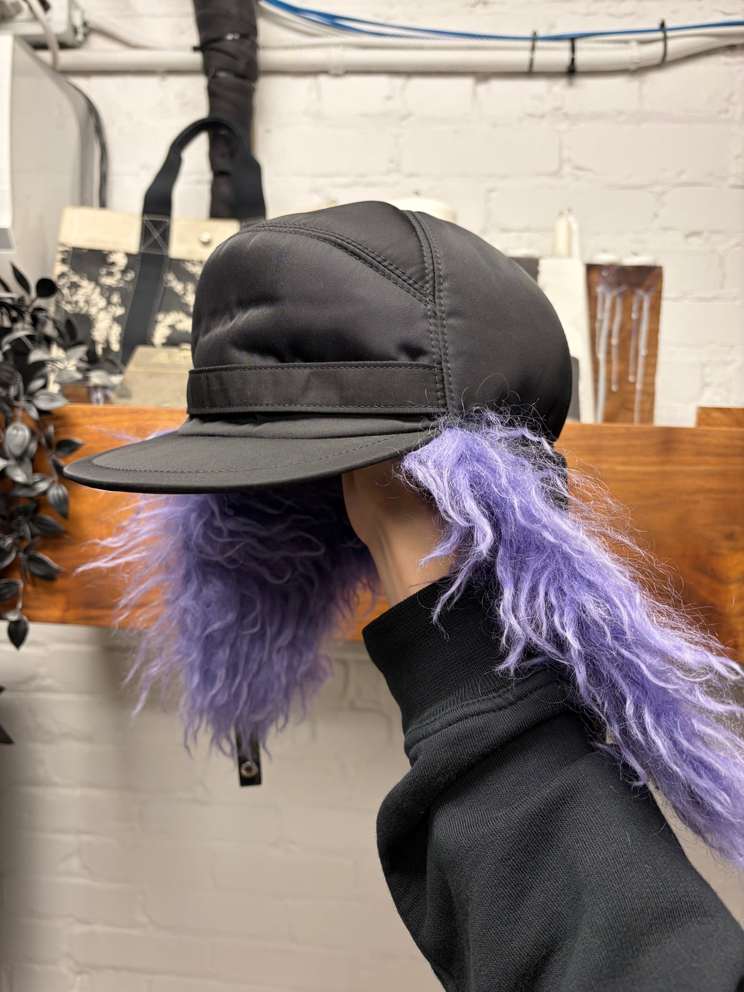 AW2019 Prada Purple Fur Nylon Ushanka ‘Trapper’ Hat