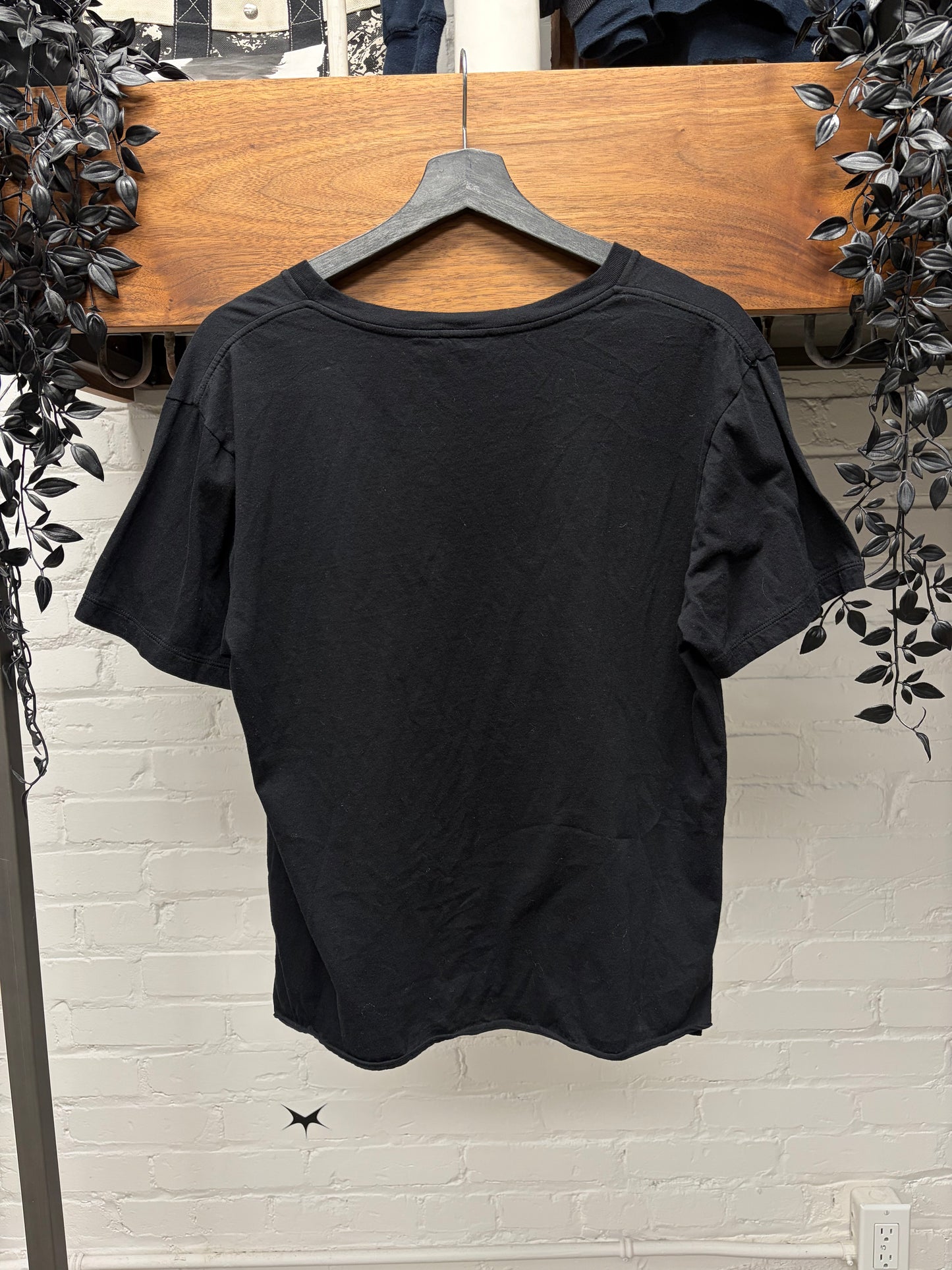 2017 Saint Laurent Blue Cursive’ Logo’ Embroidered Black/Blue T-Shirt