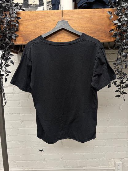 2017 Saint Laurent Blue Cursive’ Logo’ Embroidered Black/Blue T-Shirt